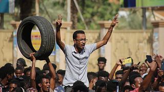 Thousands of pro-democracy protesters take to the streets to condemn a takeover by military officials in Khartoum, Sudan, Monday Oct. 25, 2021.