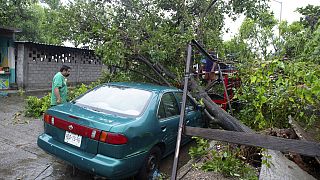 Un árbol caído sobre un coche tras el paso de Rick por Lázaro Cárdenas, México, 25/10/2021