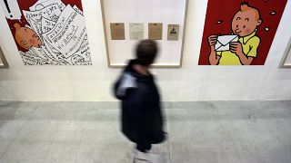 Hergé művei egy korábbi kiállításon (illusztráció)