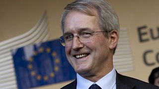 Owen Paterson is seen outside the European Commission's headquarters in Brussels in 2018.
