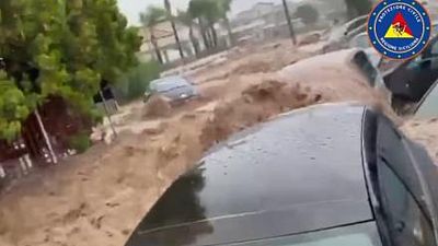 Heavy rain stated pouring down across Sicilian on Oct. 25, 2021 leading to flash floods on parts of the Italian island.