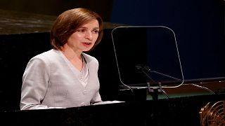 Moldova's President Maia Sandu at the United Nations General Assembly, Sept. 22, 2021,