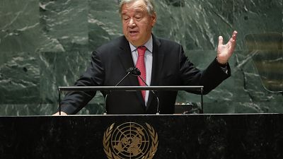 United Nations Secretary General Antonio Guterres addresses the 76th Session of the U.N. General Assembly, Tuesday, Sept. 21, 2021, at United Nations headquarters in New York.