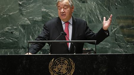 United Nations Secretary General Antonio Guterres addresses the 76th Session of the U.N. General Assembly, Tuesday, Sept. 21, 2021, at United Nations headquarters in New York.