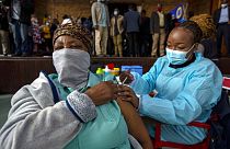 A woman receives her second Pfizer jab east on Johannesburg, South Africa.