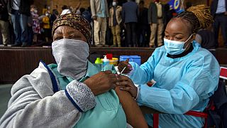 A woman receives her second Pfizer jab east on Johannesburg, South Africa.