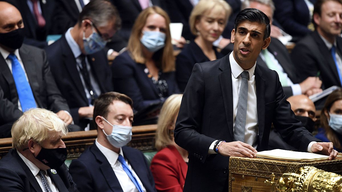 Britain's Chancellor of the Exchequer Rishi Sunak delivers his Budget to the House of Commons, London, Oct. 27, 2021.