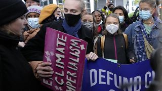 Greta Thunberg y decenas de activistas climáticos protestan contra la banca mundial