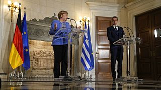 Almanya Başbakanı Angela Merkel ile Yunanistan Başbakanı Krikayos Miçotakis