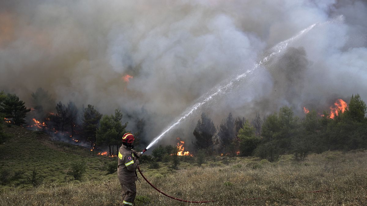 رجل إطفاء يشارك في إخماد حريق في اليونان (أرشيف) 