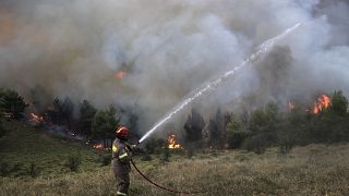 رجل إطفاء يشارك في إخماد حريق في اليونان (أرشيف)