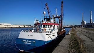 The British trawler kept by French authorities docks at the port in Le Havre, western France, Thursday, Oct. 28, 2021.