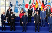 Leaders including US President Joe Biden, EU Commission President Ursula von der Leyen and French President Emmanuel Macron at the G20 summit in Rome, Saturday, Oct. 30, 2021.