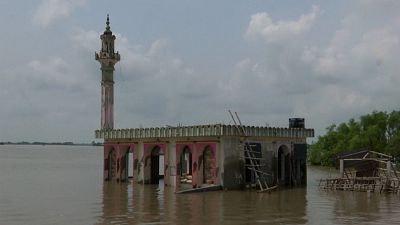 Flooded mosque in northwestern Bangladesh