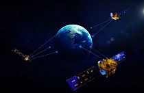 Recreación de varios satélites en órbita para facilitar las conexiones de las telecomunicaciones en la Tierra.