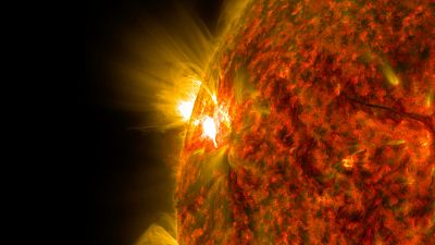 This NASA image obtained November 6, 2014 shows an active region on the sun as it emitted a mid-level solar flare.
