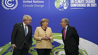 Boris Johnson, Angela Merkel und Antonio Guterres bei der COP26 in Glasgow