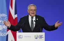 FILE - Scott Morrison, Prime Minister of Australia delivers an address, during the COP26 Summit, at the SECC in Glasgow, Scotland, Monday, Nov. 1, 2021.