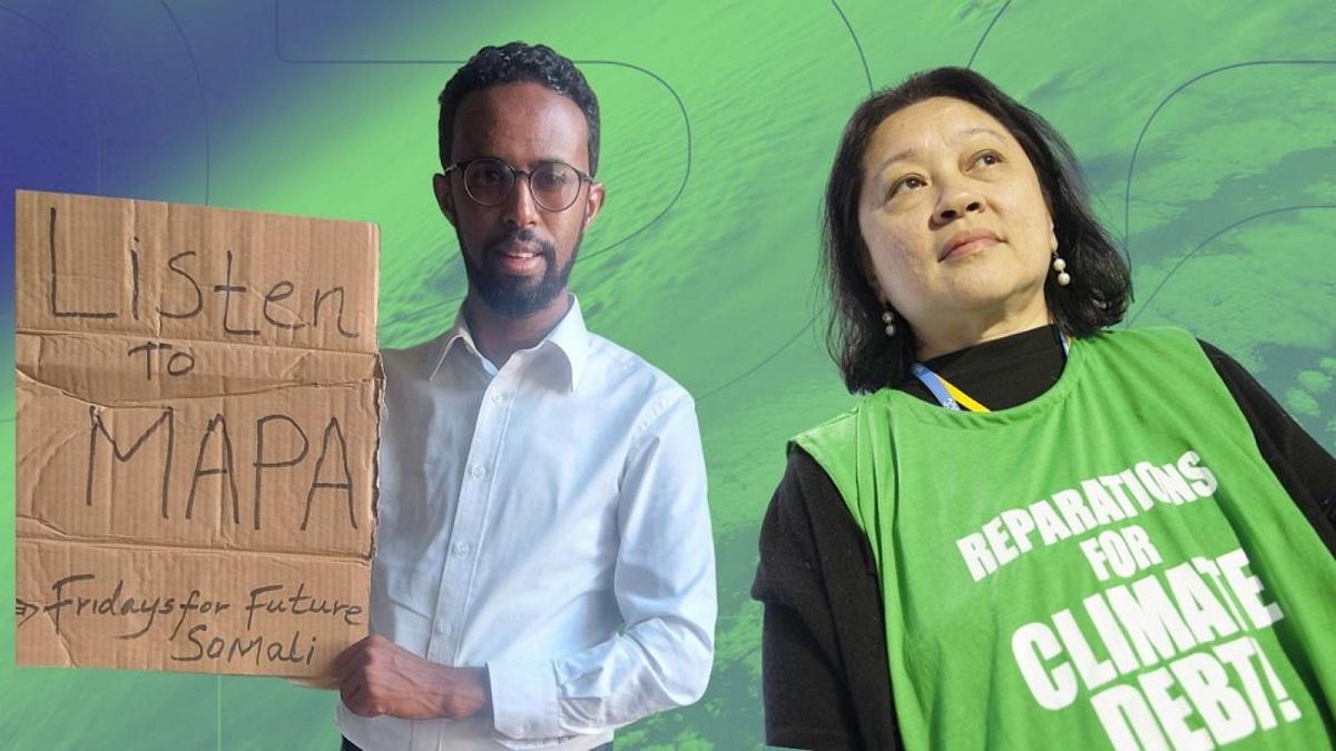 İklim aktivistleri Aqli Farah (solda) ve Lidy Nacpil ülkelerinin sorunlarını COP26'da duyuramamaktan şikayetçi.