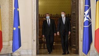 Romanian Prime Minister-designate Nicolae Ciuca, left, alongside President Klaus Iohannis last month.