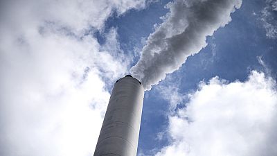 A detail of the pilot carbon dioxide (CO2) capture plant is pictured at Amager Bakke waste incinerator in Copenhagen on June 24, 2021.