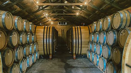 Barrels of Neldner Road single-vineyard wines, which are being offered as individual NFTs on OpenSea