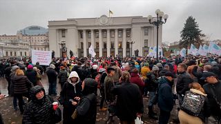 Protesters outside parliament in Kyiv.