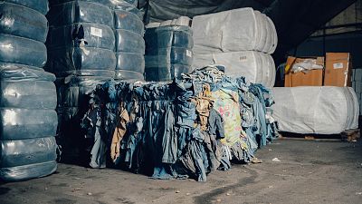 A discarded bale of jeans waiting to be recycled into Circulose, a new material made by recovering cotton from worn-out clothes for new garments.