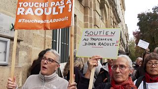 Didier Raoult's supporters gathered in front of the administrative court of appeal in Bordeaux during Didier Raoult's hearing.