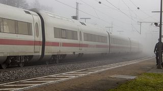 An ICE train stands at the station in Seubersdorf