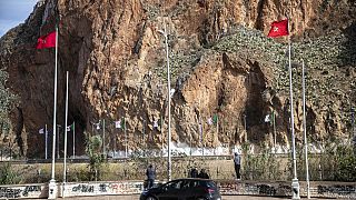 على جانبي الحدود المغربية الجزائرية المغلقة، بالقرب من مدينة وجدة المغربية، الجمعة 5 نوفمبر 2021.