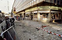 Photo dated of March 1986, of the place where Swedish Prime Minister Olof Palme was killed overnight 28 February 1986 by a lone gunner in central Stockholm.