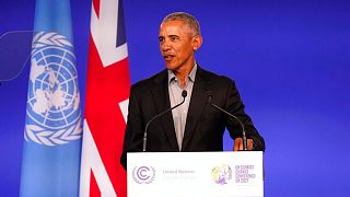 Former U.S. President Barack Obama speaks during the COP26 U.N. Climate Summit 