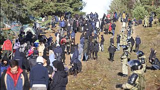 Migrants à la frontière entre le Bélarus et la Pologne, bloqués par des militaires polonais, 9 novembre 2021