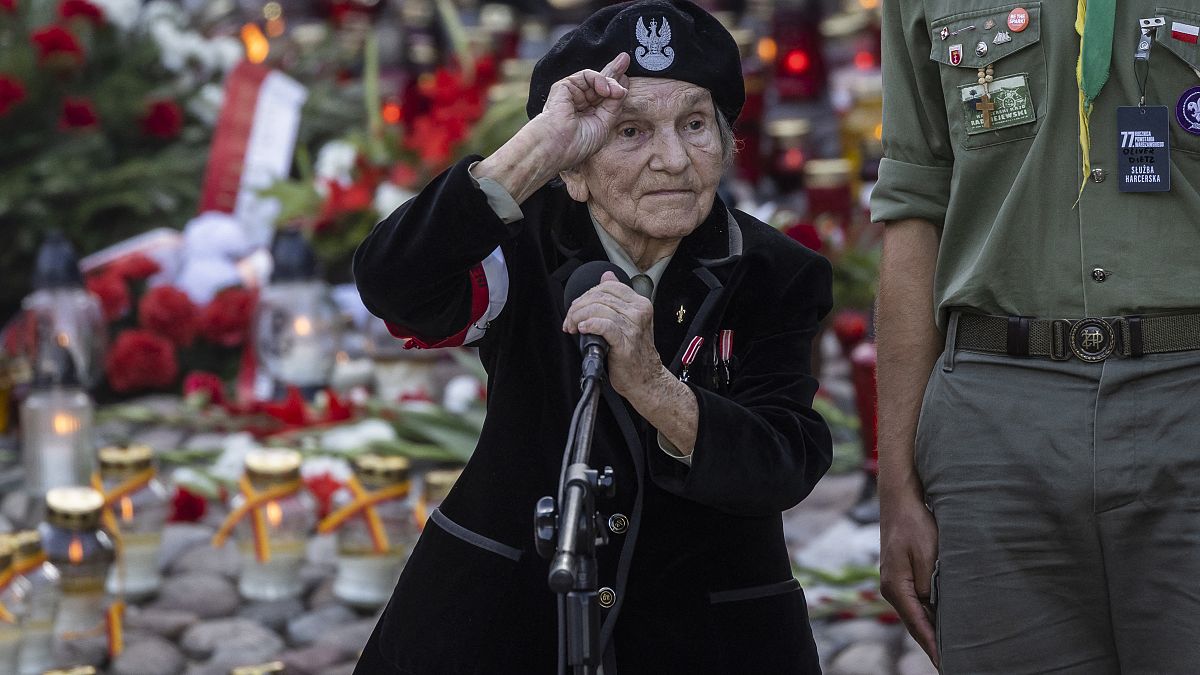 Wanda Traczyk-Stawska aux commémorations du 77e anniversaire du soulèvement de Varsovie, le 1er août 2021. 