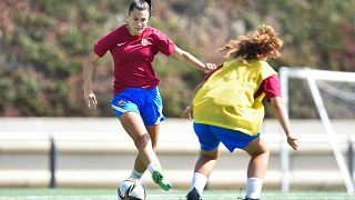 Barcelona's women's B team defender Maria Molina Molero trains at the La Masia Residence