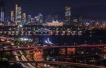 Cityscape of Seoul at night, South Korea.