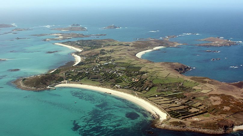 An aeriel view of St. Martin's, Isles of Scilly.