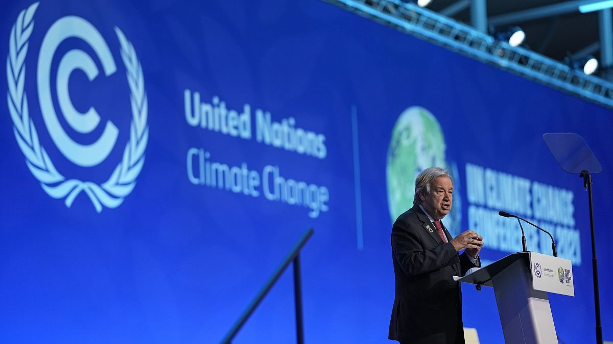 UN Secretary-General Antonio Guterres speaks at the COP26 U.N. Climate Summit in Glasgow, Scotland