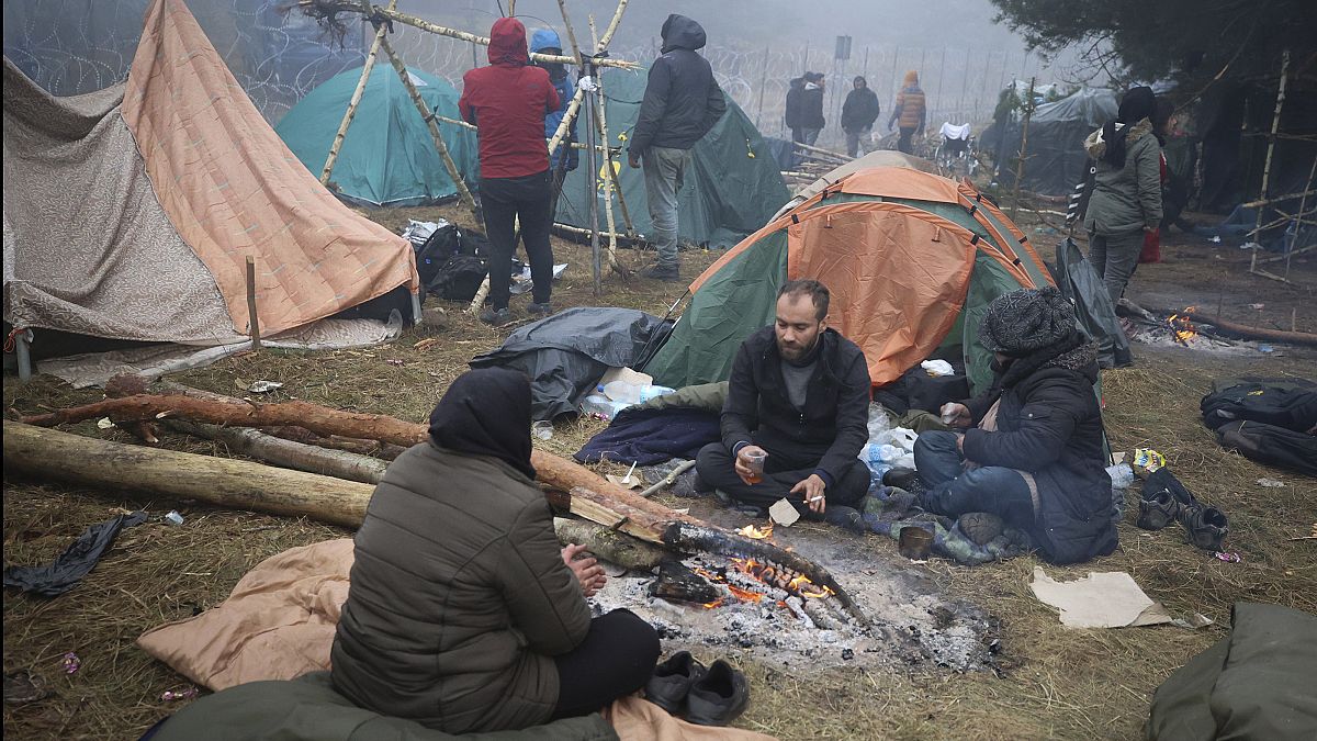  مجموعة من المهاجرين على الحدود البيلاروسية - البولندية في منطقة غرودنو- 12 نوفمبر 2021