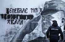 Das Mladic-Abbild an einer Wand in Belgrad am 9.11.2021