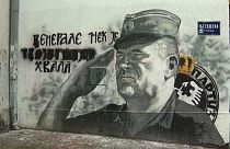 احتجاج ضد رسم لوحة جدارية للمدان بجرائم حرب في البوسنة الصربي ميلاديتش. 2021/11/13