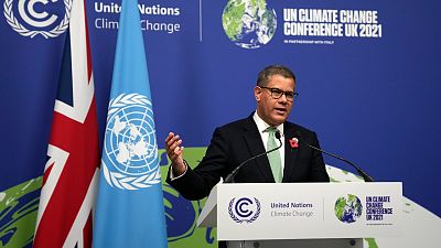 Alok Sharma, President of the COP26 summit gestures during a press conference at the end of the COP26 U.N. Climate Summit in Glasgow, Scotland, Saturday, Nov. 13, 2021.