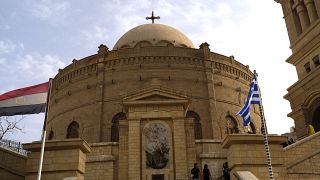 الجزء الخارجي من كنيسة القديس جورج للروم الأرثوذكس في القرن العاشر، في حي القاهرة القديمة بالعاصمة المصرية، في 26 أبريل 2019