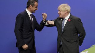 Ο Έλληνας πρωθυπουργός Κυριάκος Μητσοτάκης με τον βρετανό ομολογό του Μπόρις Τζόνσον