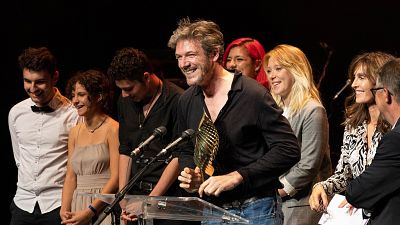 French film director Samuel Theis, whose film Petite Nature' triumphed in Greece, accepting the 'Valois des etudiants francophones' award in August 2021