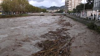 Vista de un río cerca de Savona, en el norte de Italia, tragado tras las fuertes lluvias en la región, 4/10/2021, Savona, Italia