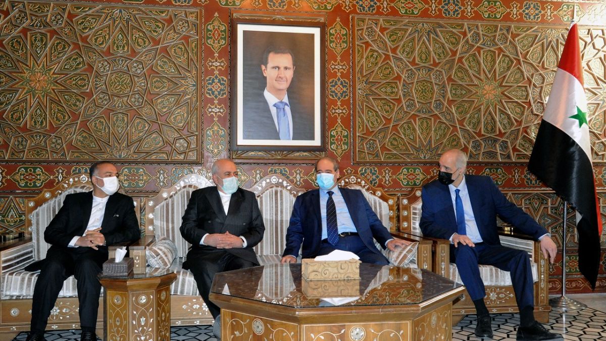 وزير الخارجية السوري فيصل المقداد ونظيره الإيراني محمد جواد ظريف، في دمشق، سوريا.