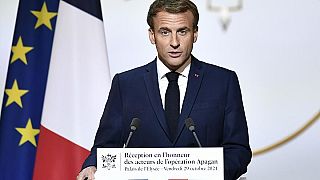 Macron bei einer Veranstaltung im Elysée-Palast am 29. Oktober: Im Hintergrund ist die "neue" Flagge aufgestellt.