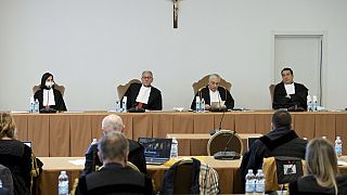 The courtroom during a trial hearing of ten defendants for financial crimes related to the London Knightsbridge building deal on November 17, 2021.